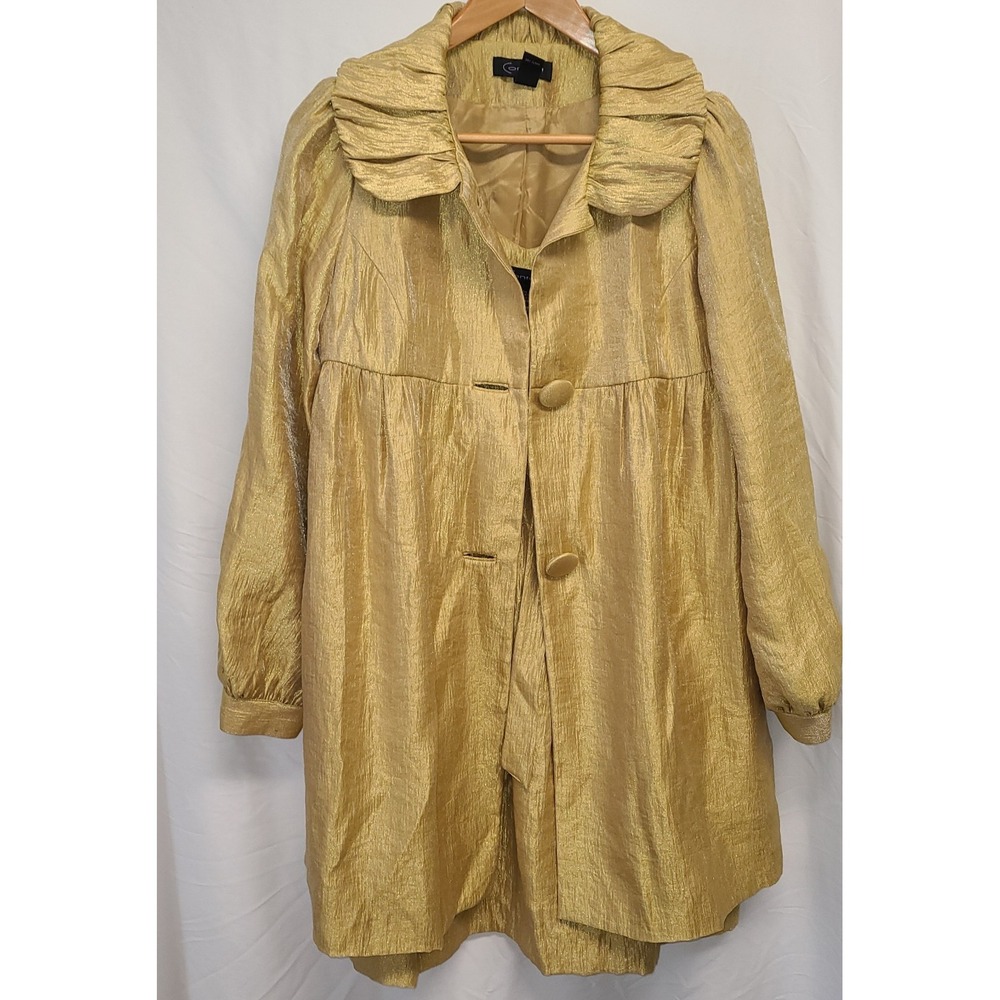 Context Dress & Overcoat 1960s Inspired Metallic Gold Size 8 Empire Waist - Picture 1 of 14